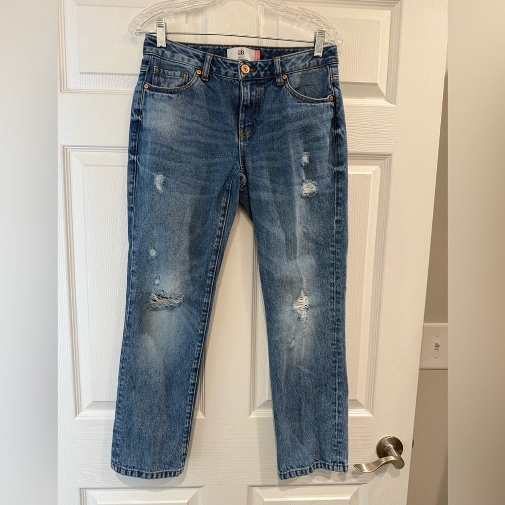 CABI Size 2 Malibu Cropped Straight Leg Denim Jeans Distressed Style #6283